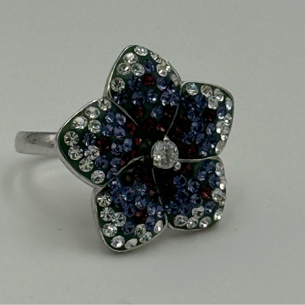 Crystal Flower Statement Ring - Purple, Burgundy … - image 1